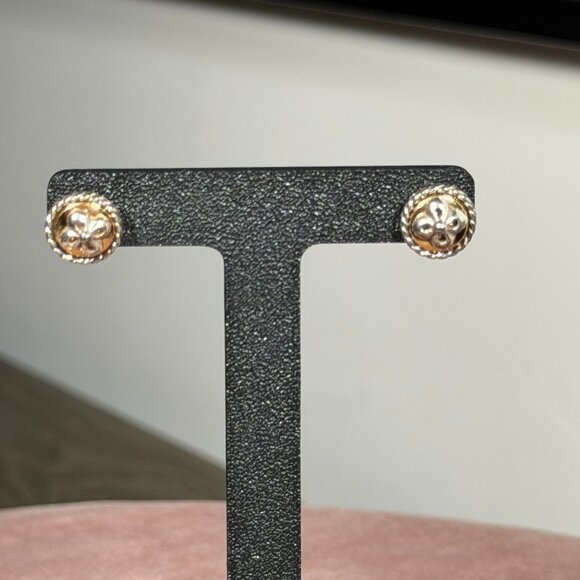 Brighton Two-Tone Filigree Floral Rope Stud Earrings — Classic Silver & Gold - Picture 2 of 5